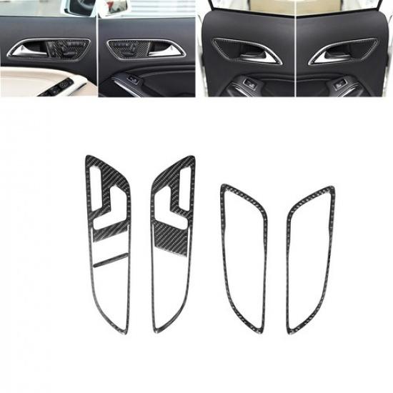 5Pcs For Mercedes Benz CLA GLA Carbon Fiber Interior Door Handle Cover Trim