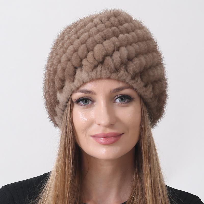 Шапки из натурального норкового меха для женщин, шапка-бини с ананасом, вязаные эластичные классические женские зимние теплые шапки