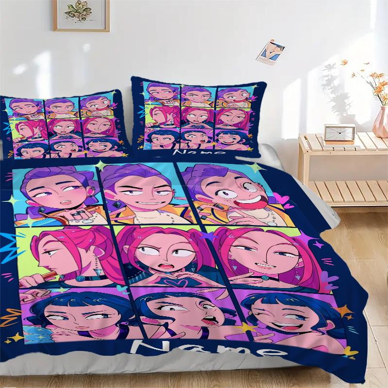 Custom Name kpop cartoon Girl Bedding 3 Piece Set HD Print Duvet Cover Pillowcases for Teens Adult Bedroom Decoration