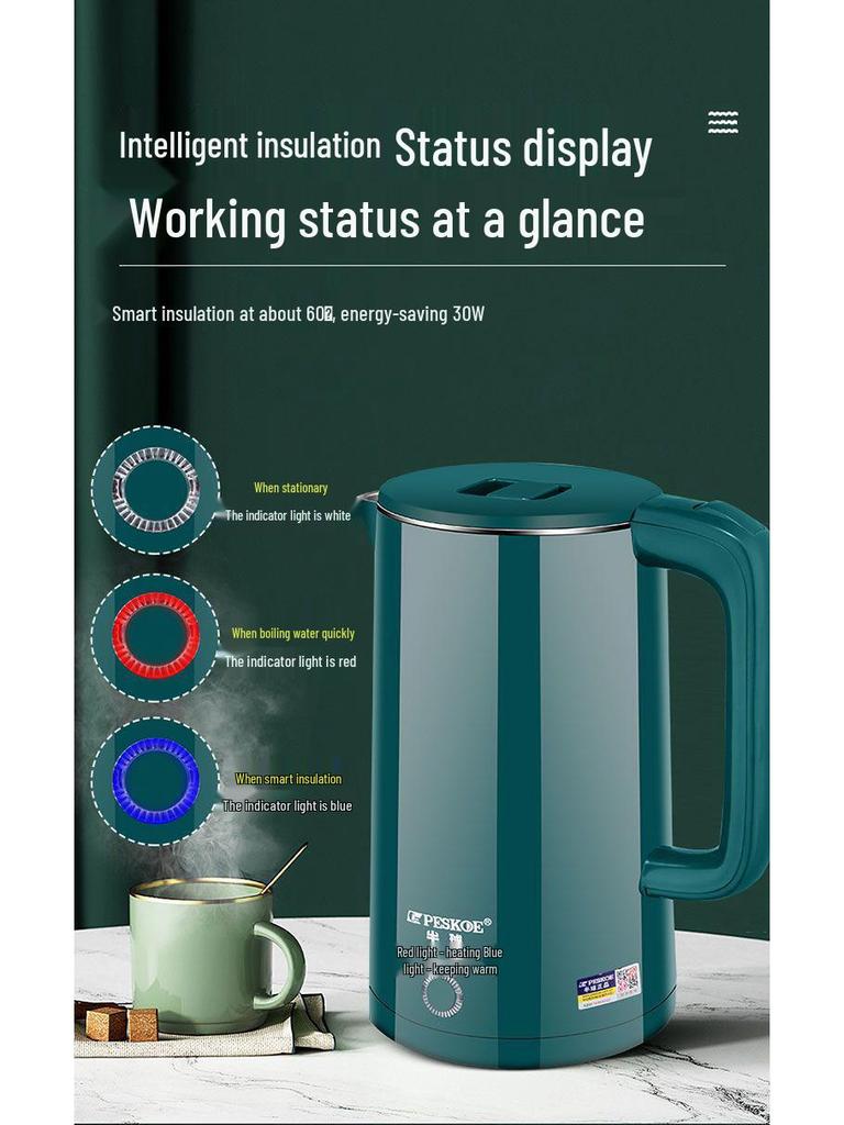 Прочный электрический чайник из нержавеющей стали - большой емкости, с термоизоляцией, термостатический, новая модель для домашнего использования