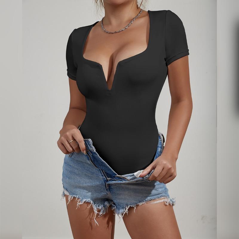 Женский новый комбинезон с глубоким V-образным вырезом и короткими рукавами, сексуальный обтягивающий комбинезон