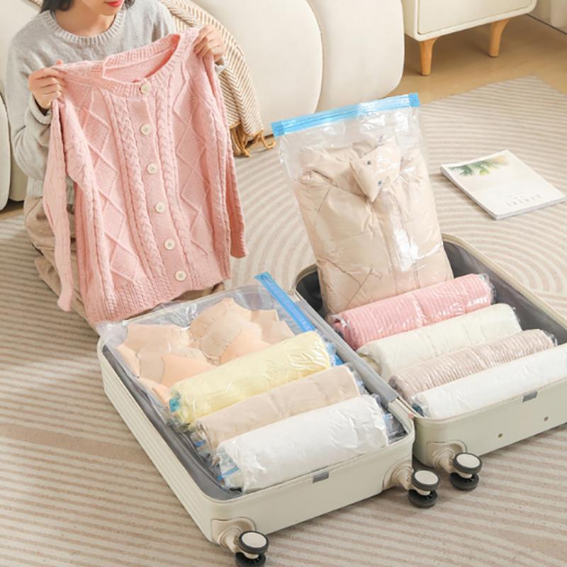 Не требуется воздушный насос Дорожные сворачивающиеся компрессионные пакеты Многоразовый вакуумный пакет для хранения Экономит 80% места для хранения Сворачивающаяся компрессия