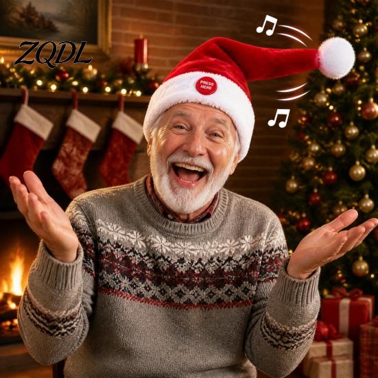 Soft Plush Christmas Costume Singing And Dancing Santa Hat, Animated Musical Hat Decorative Party Favor with Press-to-Activate Motion, Holiday