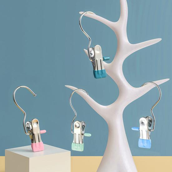 5 шт. многофункциональный зажим для сушки одежды с крючком, компактный металлический крючок из нержавеющей стали с резиновым покрытием