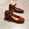 Модные туфли бренда Mazefeng 2024 года, весна-осень, туфли Мэри Джейн, женские, ретро, с квадратным носком, кожаные туфли-лодочки, средний толстый каблук 5 см, пряжка на щиколотке, размеры 35-39