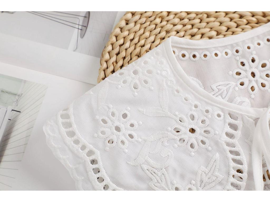 White Lace Edge Shawlette with Bow Tie and Collar for Sun Protection