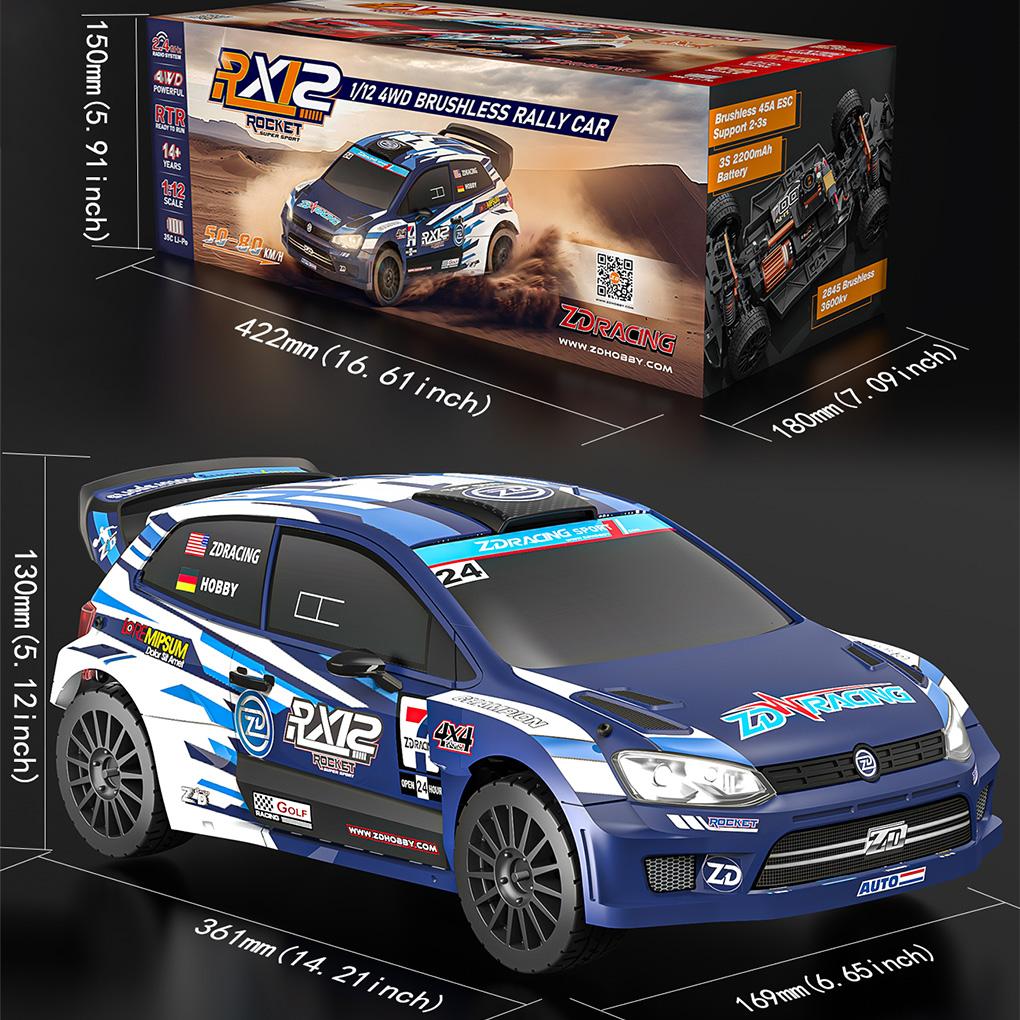 1/12 ZD Racing Радиоуправляемая машина RX12 Бесколлекторная 2.4GHz 80 км/ч RX-12 Высокоскоростная 4WD 3S 6-канальное Дистанционное управление Гоночный Раллийный Автомобиль