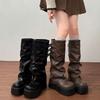 Зимний Панк Стиль Плиссированные Вставки Женские Сапоги до Колена Модные Сапоги на Платформе Толстый Каблук Длинные Ботильоны De Mujer