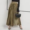 Women's High-Waist Large Swing Pleated Skirt – Long, Golden, European & American Style