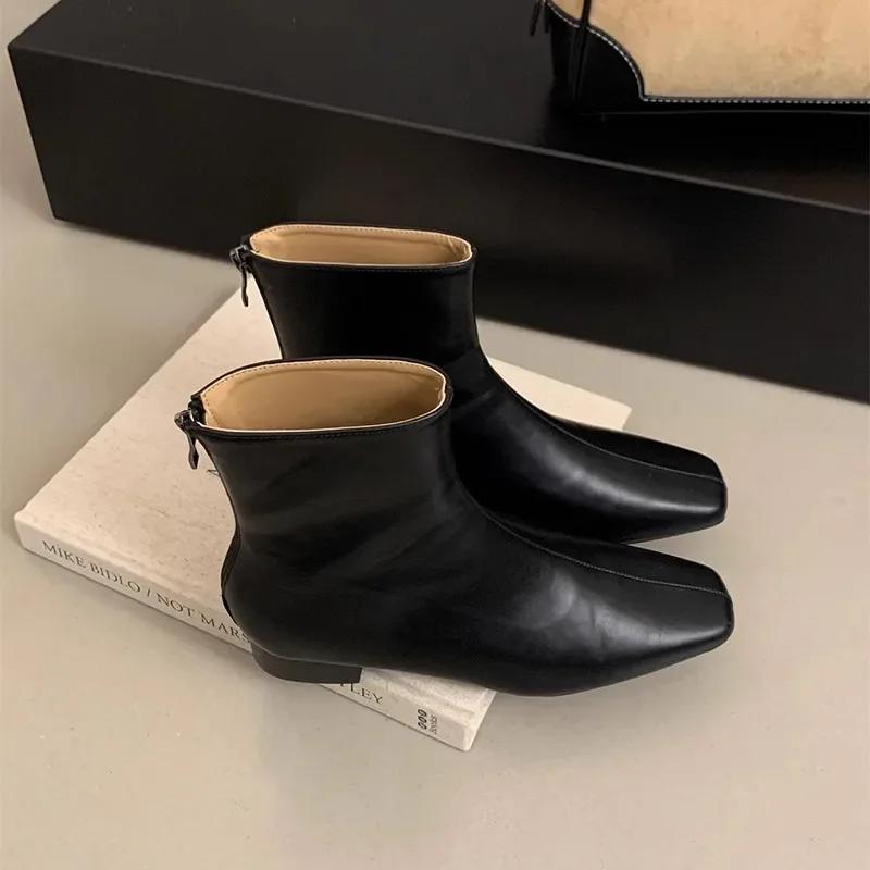 Модные женские черные ПУ осенние женские дизайнерские французские остроносые короткие ботильоны на мягком низком каблуке модные классические ботинки