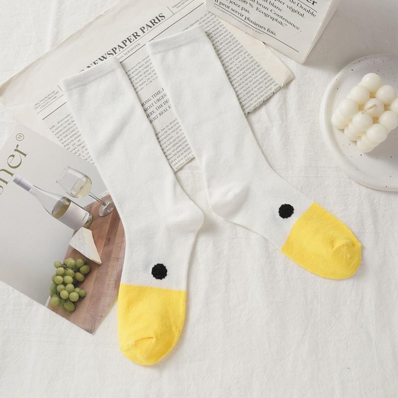 Летние хлопковые носки с рисунком утки средней длины, впитывающие пот, милые длинные носки без косточек