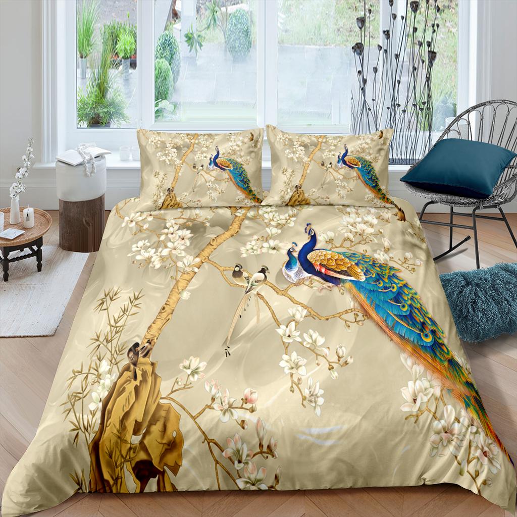 Покрывало для пододеяльника Павлины Размер Кинг/Квин Колибри Стрекоза Комплект постельного белья Цветы Птицы Пододеяльник Цветочный Животные Чехол для одеяла