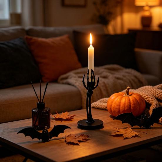 Decorative Candle Holder for Shelf Gothic Holder, Spooky Skeleton/Skeleton Hand Taper Resin Craft Ornament Garden Candlestick Decoration Halloween
