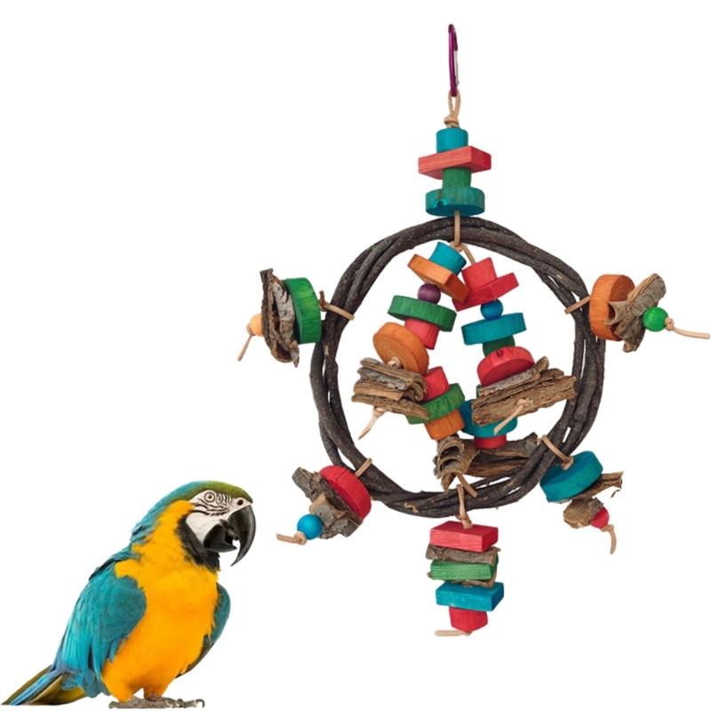 Parrots Toy Birdcage Tearing Rope Swing Toy MultiColored Wooden Block Chewing Toy for Medium Birds Birdcage Hanging Toy