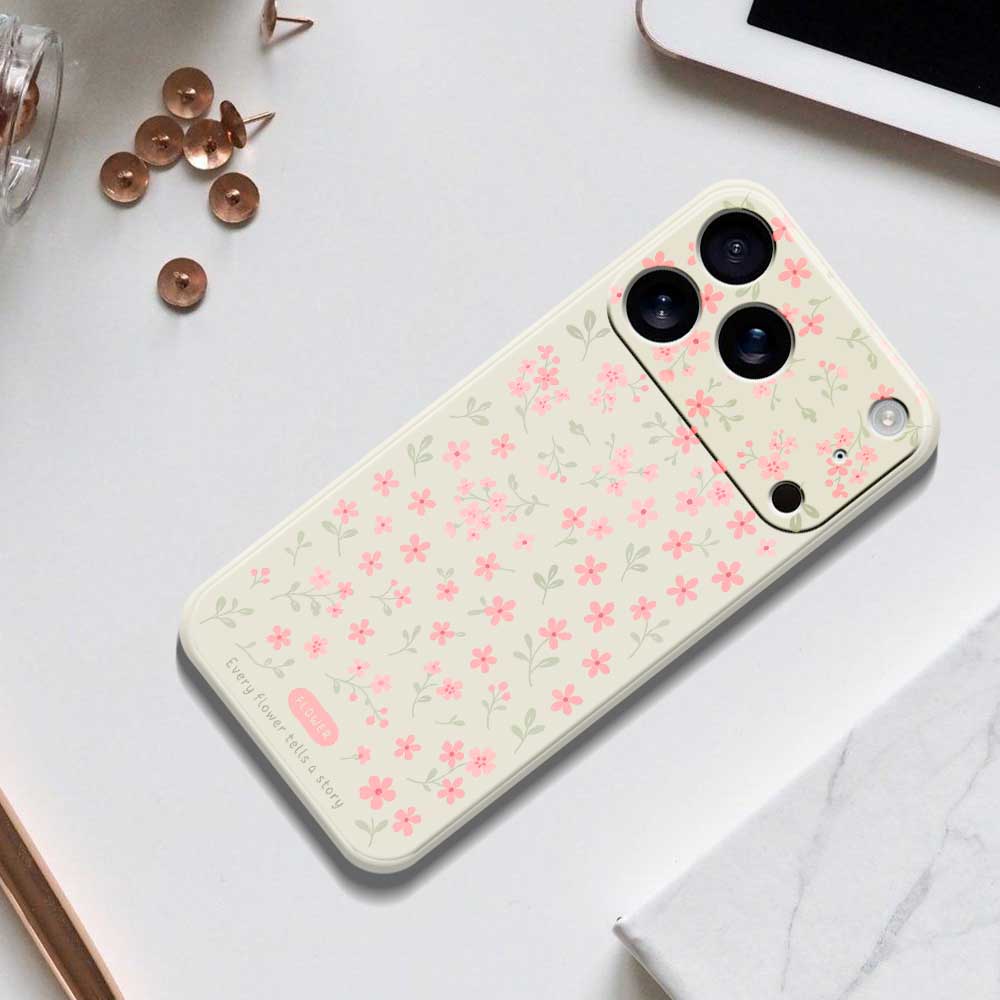 For iPhone 17 Pro Case Pink Small Flowers Pattern Printing Straight Edge TPU Phone Back Cover