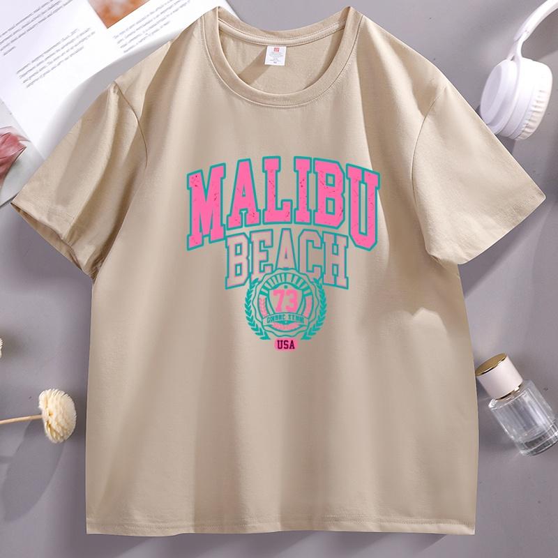 Malibu Beach Graphic Tees Unisex Unisex Casual Cotton Short Sleeve Round Neck Tshirt Streetwear Summer Male Clothing Breathable