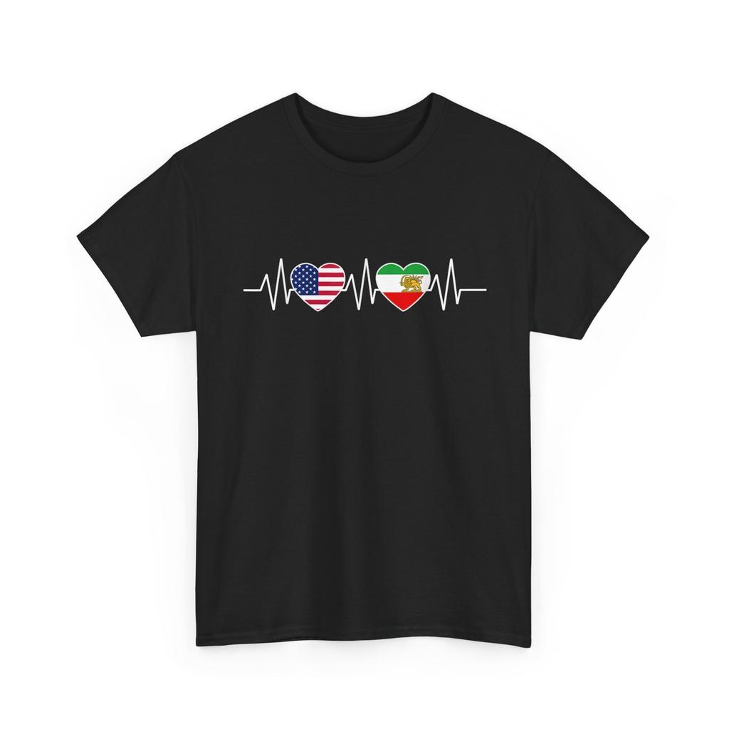 Persian American Flags T-Shirt, USA Persia Heritage Heart Women Men Proud Shirt