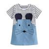 Summer Girls Cartoon Mouse Dress Stripes Matching Denim Short-sleeved Dresses