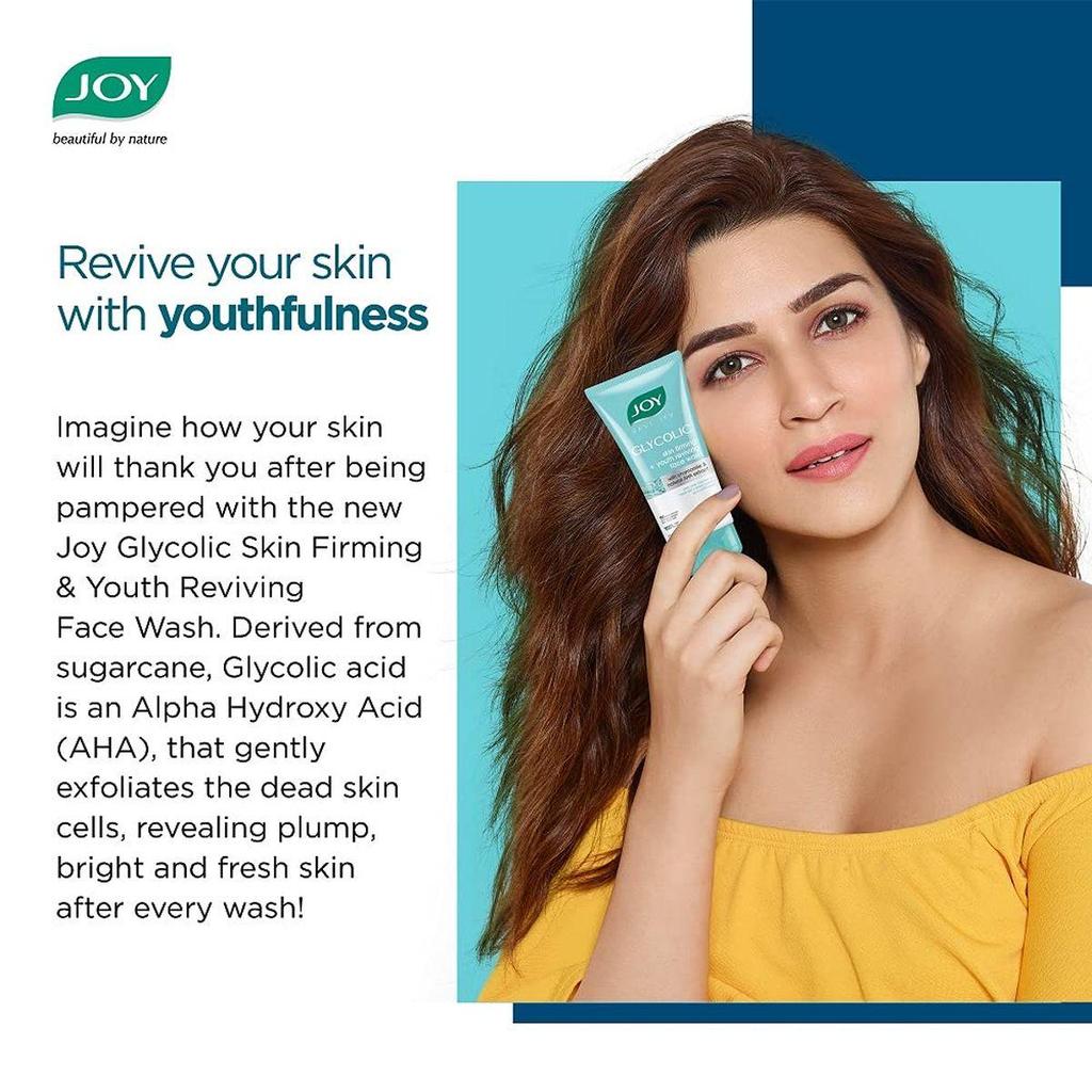 Joy Revivify Glycolic Acid Face Wash | Skin Firming and Youth Reviving with Chamomile Extracts and Natural AHAs - Sulphates, Parabens Free -150 Ml