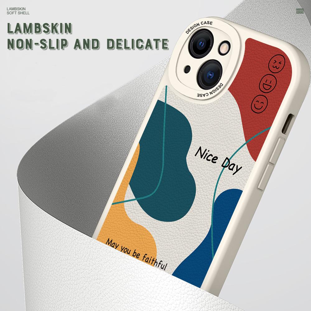 Lovely Slim Cartoon Smile Leather Back Casing PU Leather Cover Phone Case for OPPO Reno Realme OnePlus