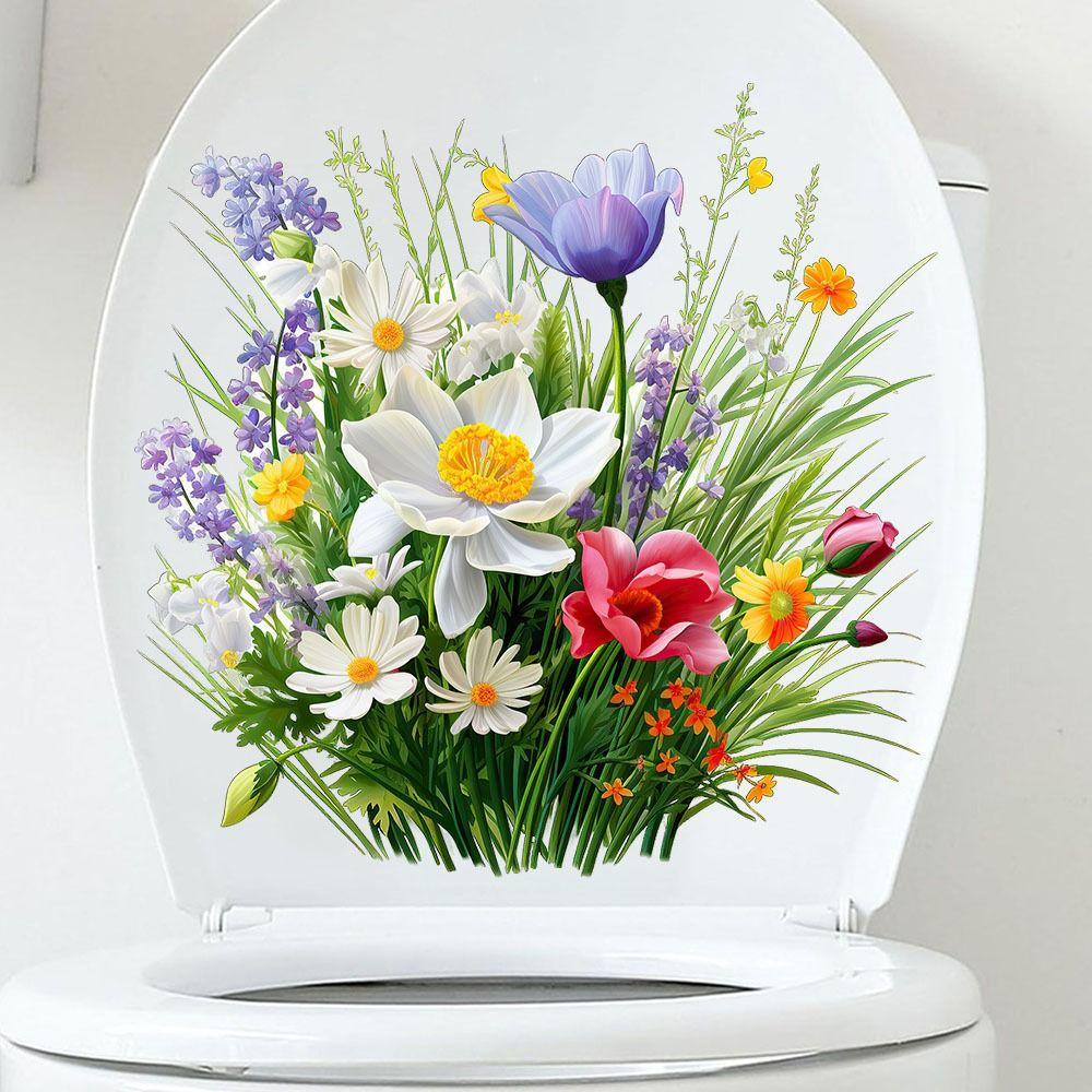 Easy To Paste Butterfly Flower Removable Stickers Mildew-proof Toilet Lid Decals Wall