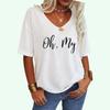 Women Fashion Letter Print Tee Shirt Summer Casual V-neck Top Loose Short Sleeve T-shirt