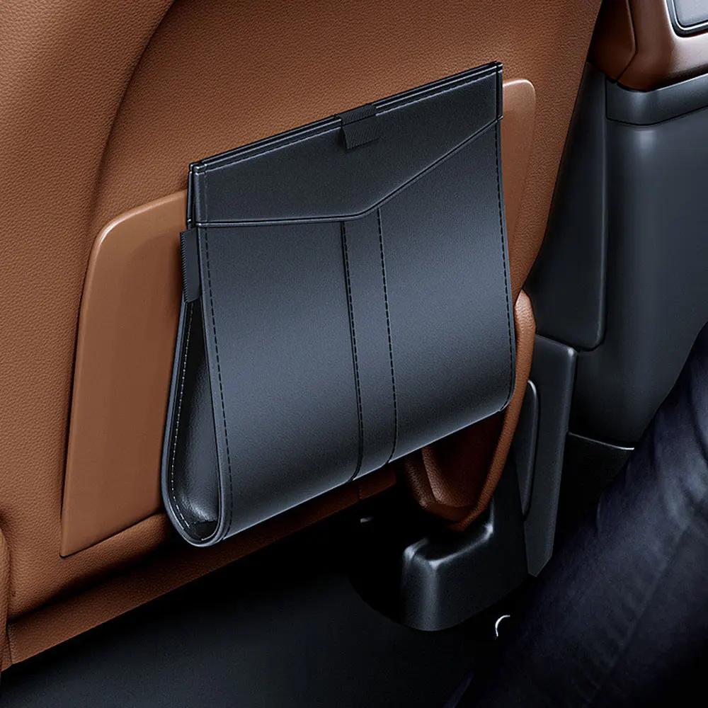 Magnetic Hanging Car Garbage Bag PU Leather Waterproof Trash Can Accessories Back Seat Storage Pocket Leak-proof