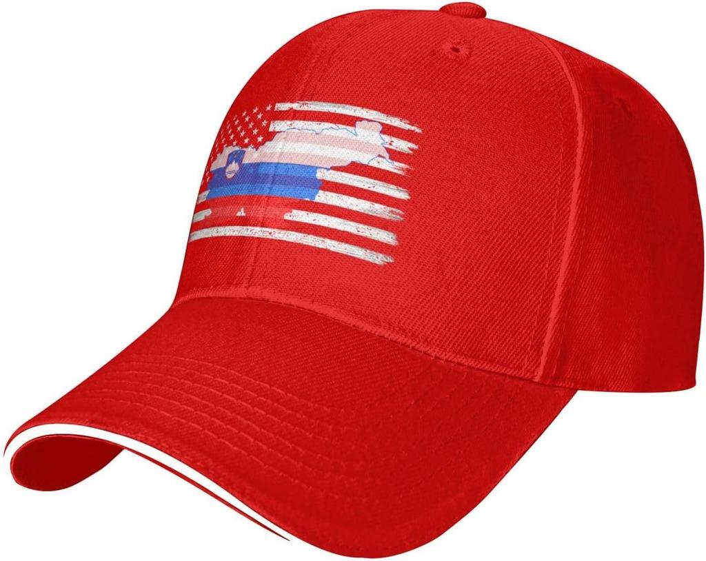 Slovenia Map US Flag Distressed Baseball Cap Polyester Casual Snapback Hat Outdoor Sun Protection Adult