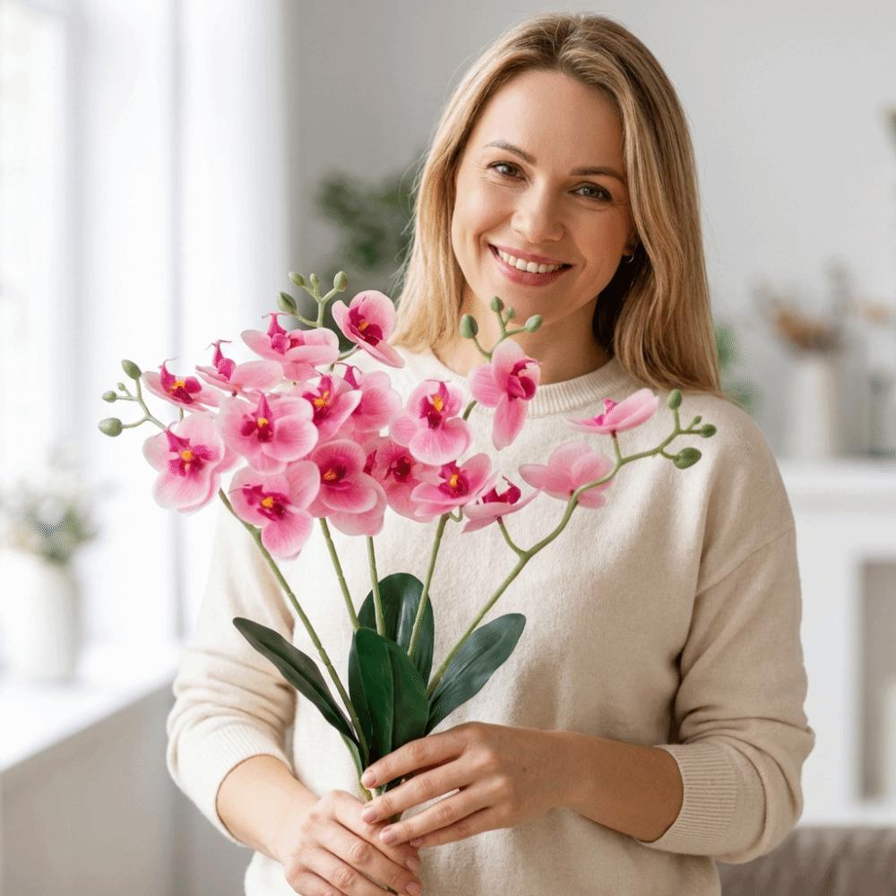 Realistic Simulation Orchid Flowers 5 Heads Fake Flower Artificial Orchid Outdoor Garden Decor