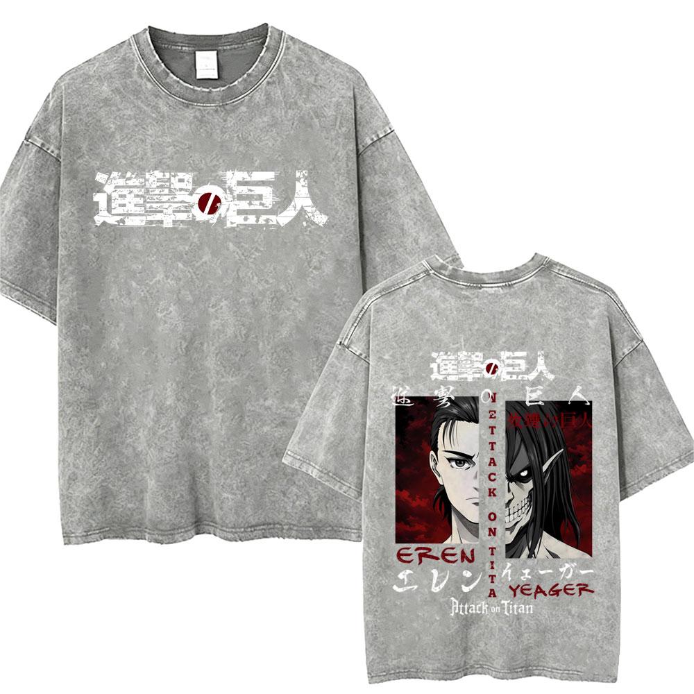 Washed Vintage Anime Attack on Titan Annie Leonhart Merch Tshirt Men Women Clothing Manga Harajuku Oversized T Shirt Streetwear