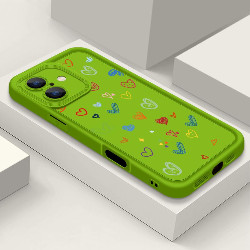 Cartoon Love Hearts Pattern Shockproof Phone Case for iPhone 16 15 14 Plus 13 12 11 Pro Max Xs Xr 8 7 Matte Tpu Soft Lens Protection Anti-Fall Cover