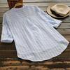 Fashion Women Vertical Stripe V Neck 3/4 Sleeve Button Loose Casual Shirt Blouse