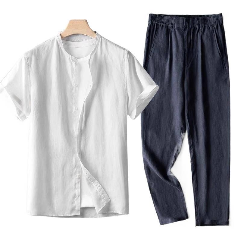 Men's Chinese Linen Tang Suit Set: Retro Long Sleeve Cotton Linen Casual Shirt Two-Piece.