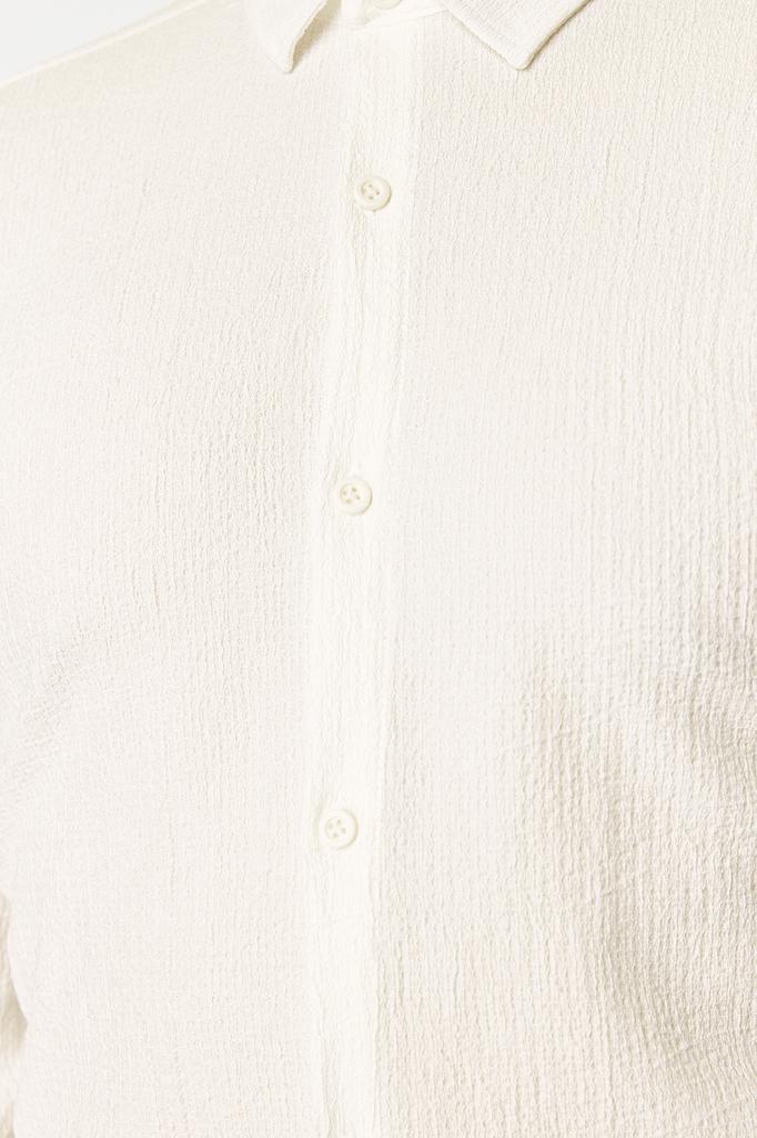 Мужская модная новая рубашка цвета экрю, приталенная текстурированная трикотажная рубашка с длинным рукавом