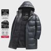 Мужская зимняя куртка средней длины с капюшоном на белом утином пуху 2024 года