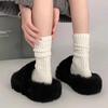 Spring/Summer Women's White Sweat-Absorbent Mid-Calf Scrunched Socks & Grey Knitted Casual Calf Socks