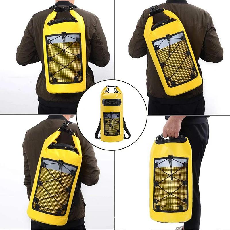 High Quality Dry Bag with Front Mesh Pocket,Reflective Strips,Ideal for Beach,Travel,Swimming,Surfing,Secure Zipper Closure