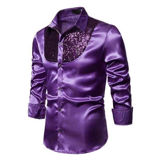 Мужская ретро глянцевая рубашка с лацканами на пуговицах, с пайетками, винтажная формальная рубашка для диско-баров, ночных клубов, вечеринок