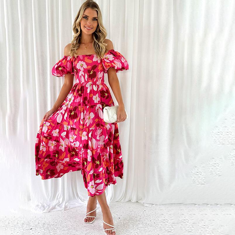 Летнее женское модное плиссированное платье без бретелек длиной до щиколотки с коротким рукавом и принтом