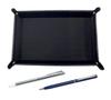 Japanese Grained Cowhide Pen Tray with Metal Pointer and Slim Rotating Ballpoint Pen Set (black) (blue) TRASB-701S-PD04-L