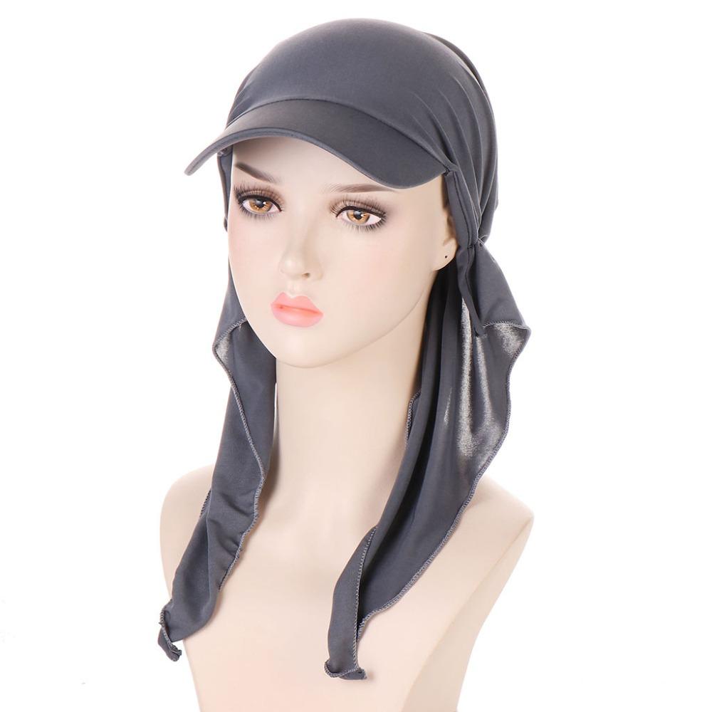 Solid Color Headscarf Baseball Cap Turban Cap Hijab Shawl Sunscreen Beach Hats Girl
