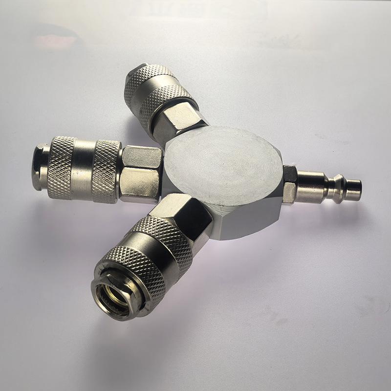 Pneumatic Tool Air Pump Quick-Connect Self-Locking 3-Way Manifold Adapter for Single-Hand Use