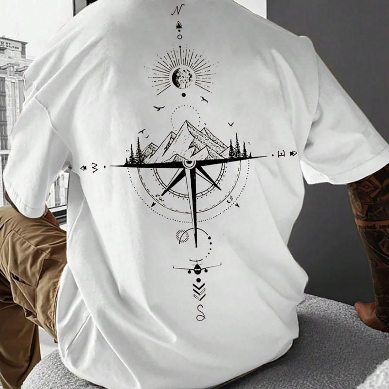 2024 New Summer Men's T-Shirt 3d Compass Printed Short Sleeve Tees Simple Fashion Male Clothing Loose Oversized T-Shirt For Men