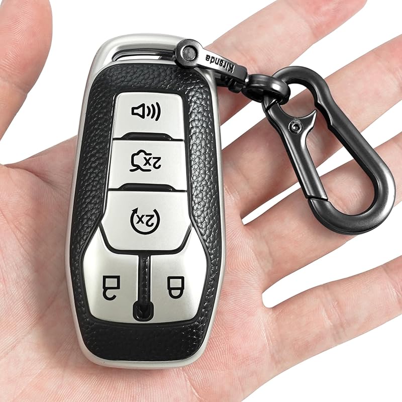 for Ford Key fob Cover,Texture case,with Keychain,Key Shell/Skin,5-Buttons fit 2016 2017 Explorer for Mustang Fusion MKZ MKC Remote Key Vehicle