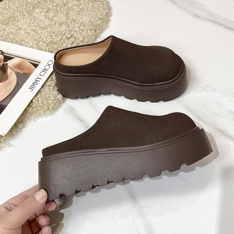 Винтажные женские теплые хлопковые тапочки-мюли на платформе с каблуком, модные закрытые носки, женские удобные ленивые тапочки для отдыха на природе