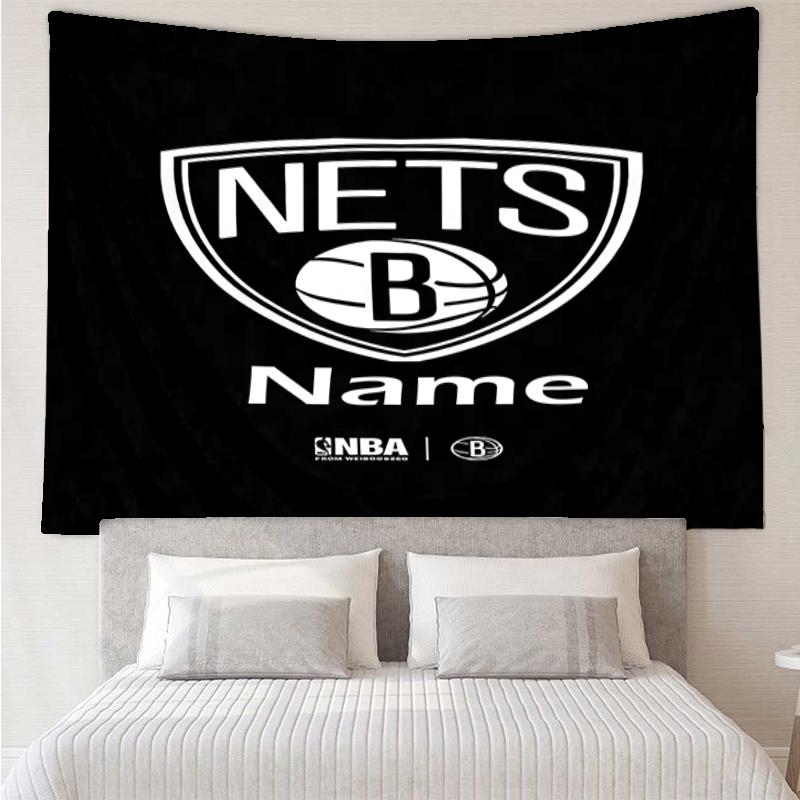 Custom Name Brooklyn Nets Print Tapestry, Backdrop, Easy Setup, Ideal for Bedroom, Office & Living Room, with Aesthetic Wall Hanging Decor.