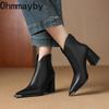 Design Metal Pointed Toe Women Ankle Boot Fashion Thick Heels Shoes  Spring Ladies Short Booties