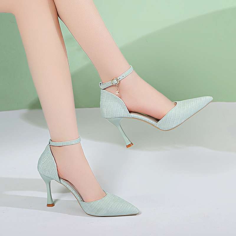 Summer New Sexy High Heels Femininity Elegant Versatile Pointed Hollow Single Shoes Fashionable One-word Buckle Sandals