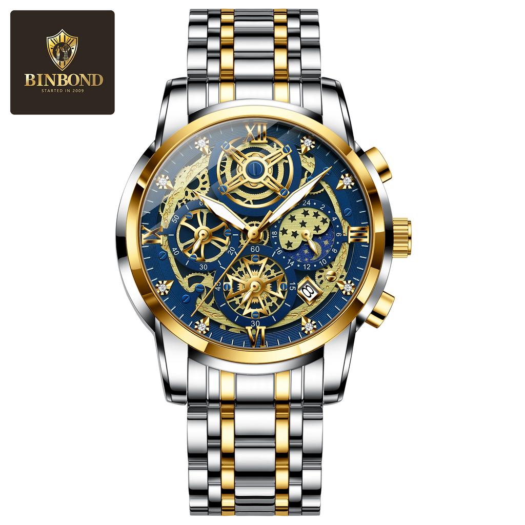 BINBOND Luxury Man Watch Waterproof Luminous Chronograph Date Men Watch Stainless Steel Quartz Men's Watches