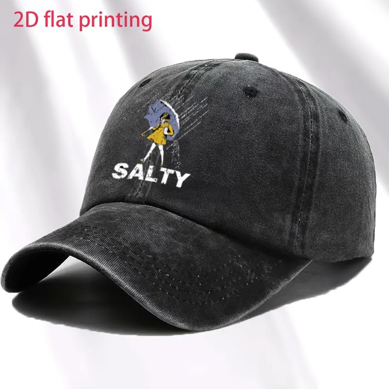 Adjustable Vintage Washed Baseball Cap with Umbrella and SALTY Print Unisex Fashionable Streetwear Ideal for Gifts